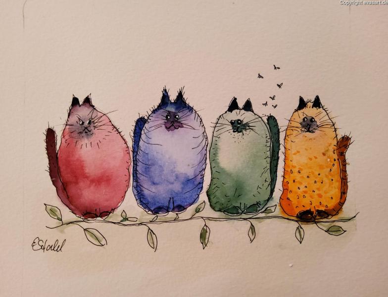 4 Katzen auf dem Ast